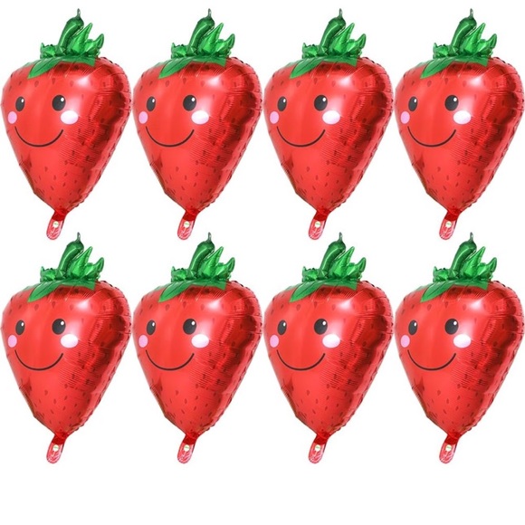 10 Pack Smile Strawberry Mylar Balloons Party Fruit Decoration Berry Helium Foil - Picture 4 of 4